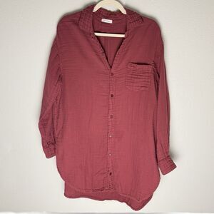 CP Shades x Free People Marella Double Cloth Buttondown Maroon Tunic Shirt Small